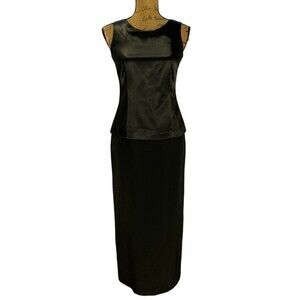 Talbots‎ Dress 2 Solid Black Satin Top Back Kick Slit Zipper Semi Formal
